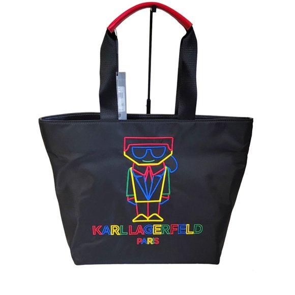 Karl Lagerfeld Paris Amour Womens Black Tote Bag Shoulder Strap Zip Closure NWT